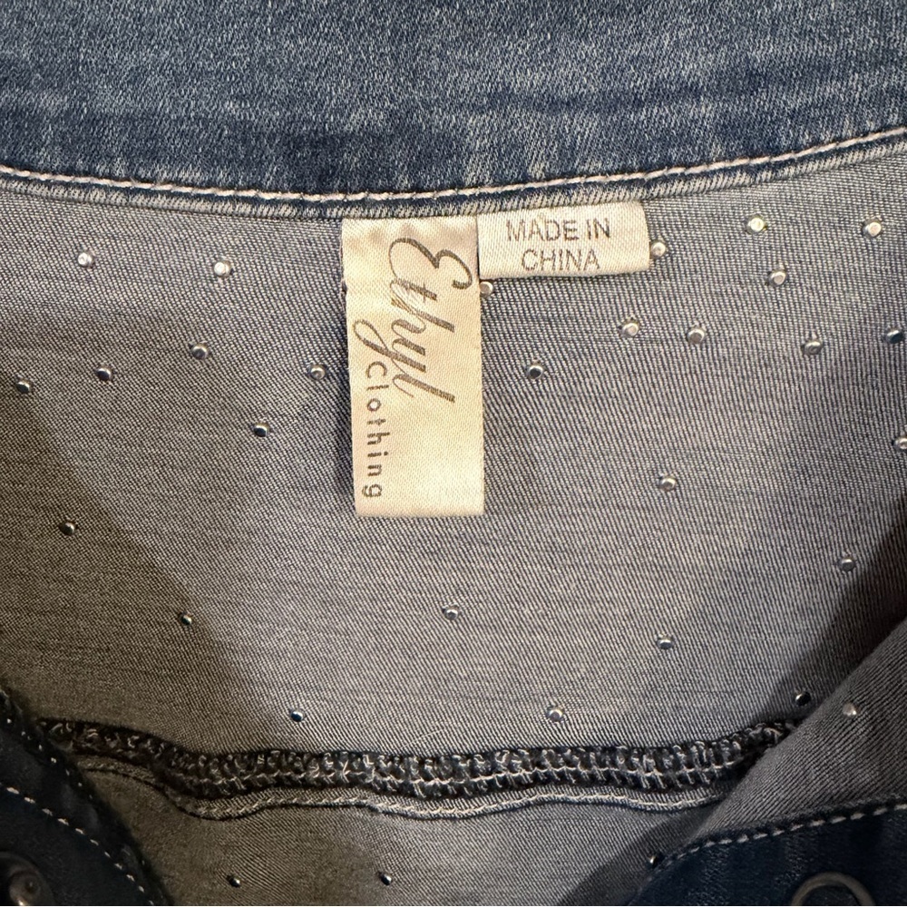 Glam Vintage Pearl Chic Denim Jean Stretchy Jacket Feminine Western Y2K Large - Picture 4 of 15